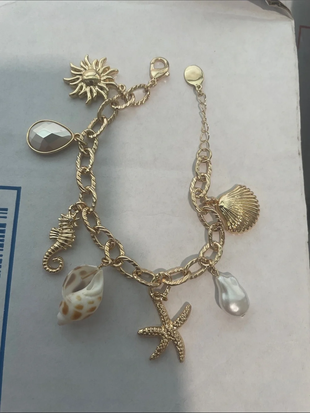 House of Harlow 1960 Gold and White Sea Charm Bracelet